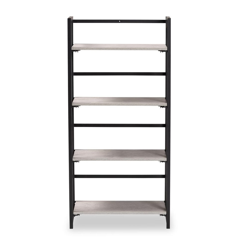 Baxton Studio Lakota Modern Industrial Light Grey Finished Wood and Black Metal 4-Tier Display Shelf | Cabinets | Modishstore - 2