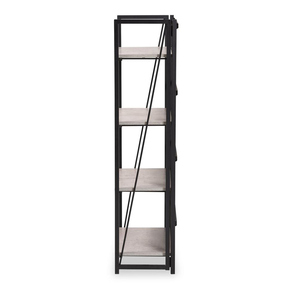 Baxton Studio Lakota Modern Industrial Light Grey Finished Wood and Black Metal 4-Tier Display Shelf | Cabinets | Modishstore - 3