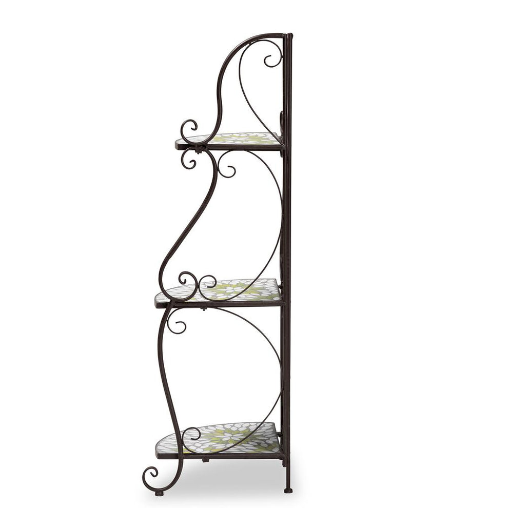 Baxton Studio Airell Modern and Contemporary Multi-Colored Glass and Black Metal 3-Tier Plant Stand | Outdoor Tables | Modishstore - 2