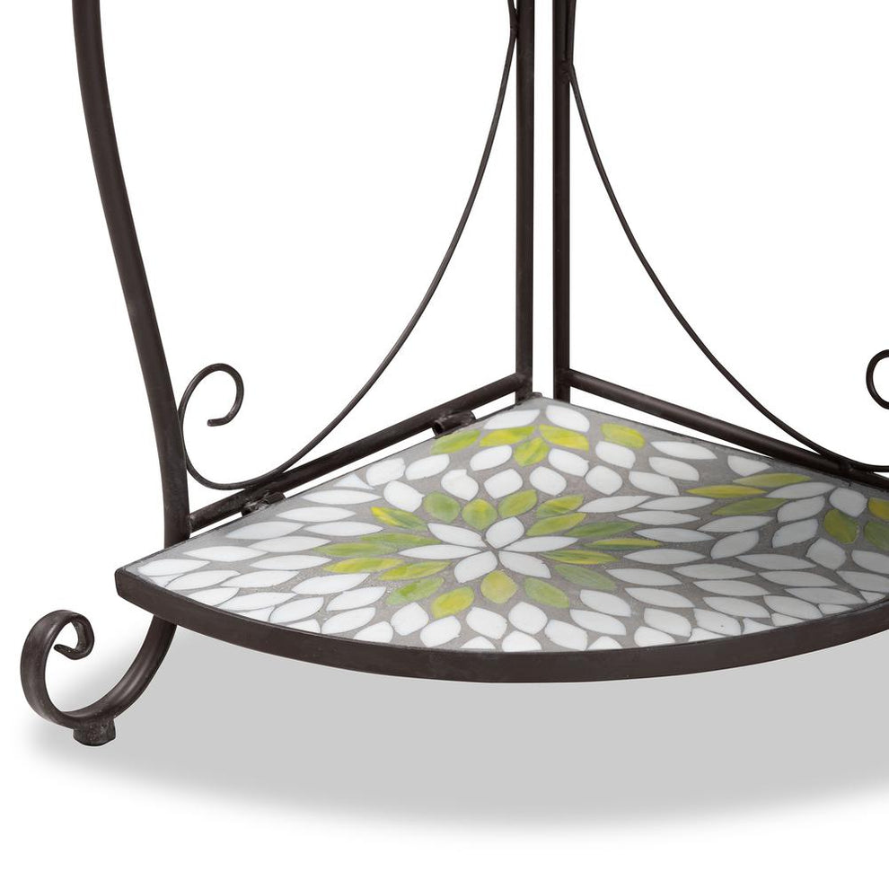 Baxton Studio Airell Modern and Contemporary Multi-Colored Glass and Black Metal 3-Tier Plant Stand | Outdoor Tables | Modishstore - 3