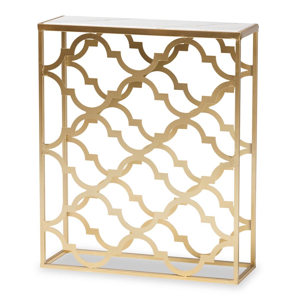 Baxton Studio Calanthe Modern and Contemporary Gold Finished Metal Console Table with Marble Tabletop | Console Tables | Modishstore