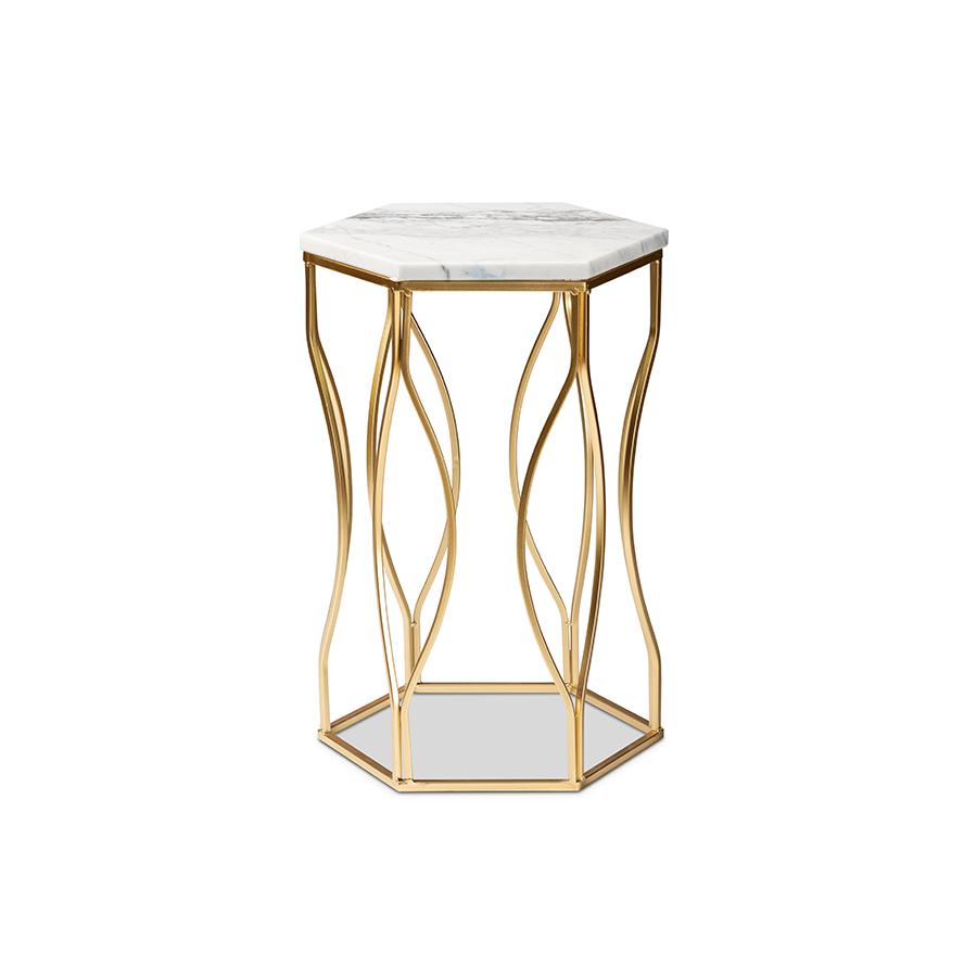 Baxton Studio Kalena Modern and Contemporary Gold Metal End Table with Marble Tabletop | End Tables | Modishstore - 3