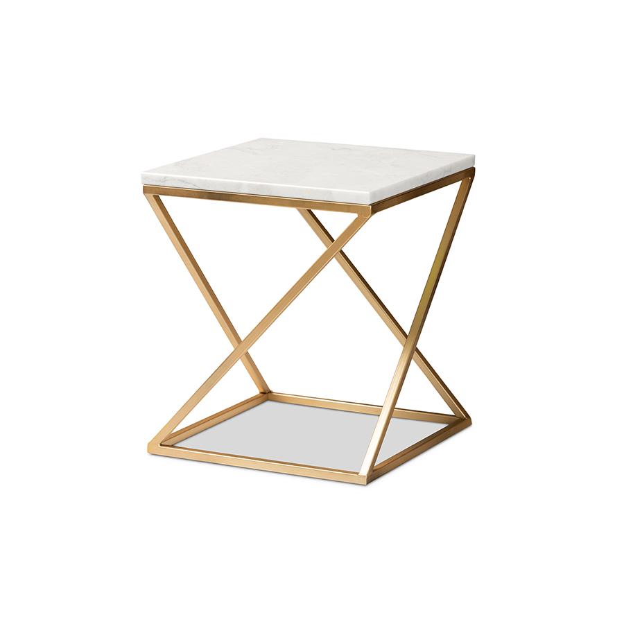 Baxton Studio Hadley Modern and Contemporary Gold Finished Metal End Table with Marble Tabletop | End Tables | Modishstore - 2