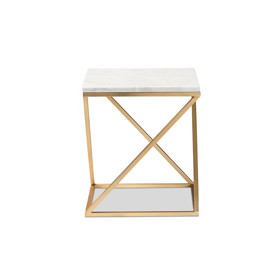 Baxton Studio Hadley Modern and Contemporary Gold Finished Metal End Table with Marble Tabletop | End Tables | Modishstore - 3