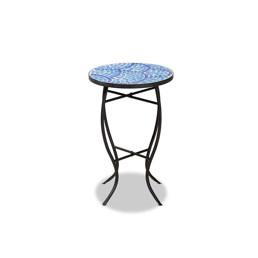 Baxton Studio Gaenor Modern and Contemporary Black Metal and Blue Glass Plant Stand | Outdoor Tables | Modishstore - 2