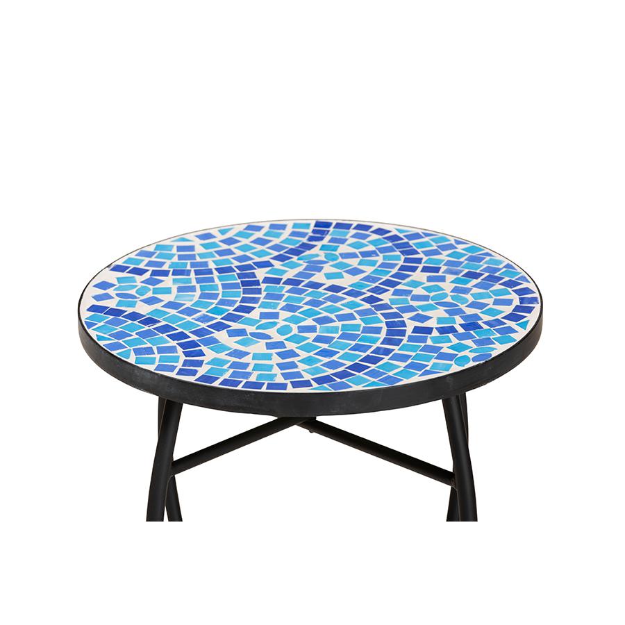 Baxton Studio Gaenor Modern and Contemporary Black Metal and Blue Glass Plant Stand | Outdoor Tables | Modishstore - 3