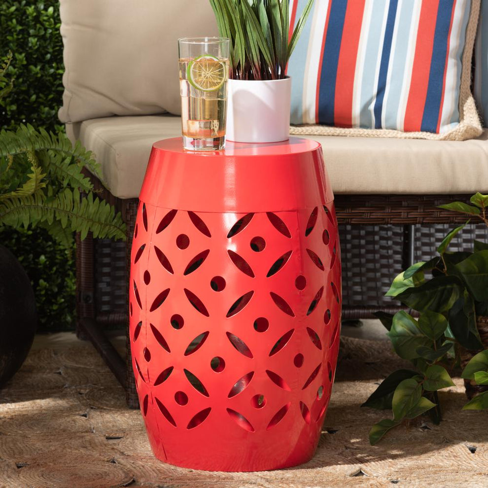 Baxton Studio Hallie Modern and Contemporary Red Finished Metal Outdoor Side Table | Outdoor Tables | Modishstore - 4