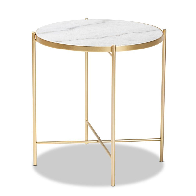 Baxton Studio Maddock Modern and Contemporary Gold Finished Metal End Table with Marble Tabletop | End Tables | Modishstore