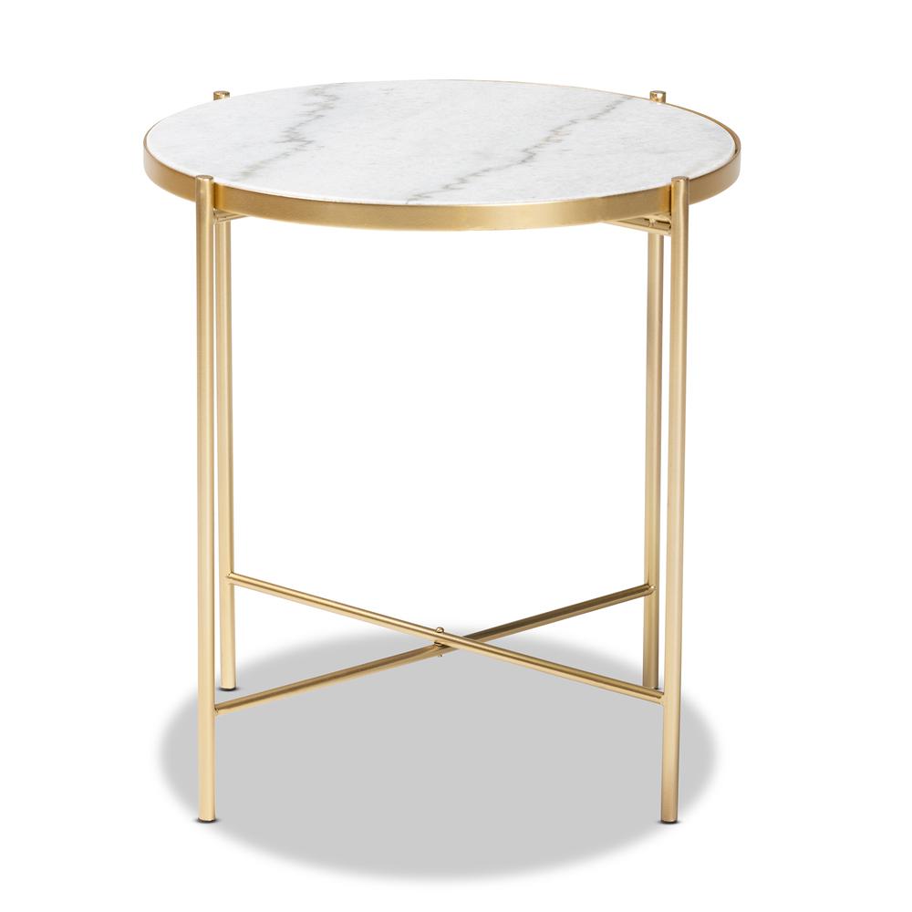 Baxton Studio Maddock Modern and Contemporary Gold Finished Metal End Table with Marble Tabletop | End Tables | Modishstore - 2