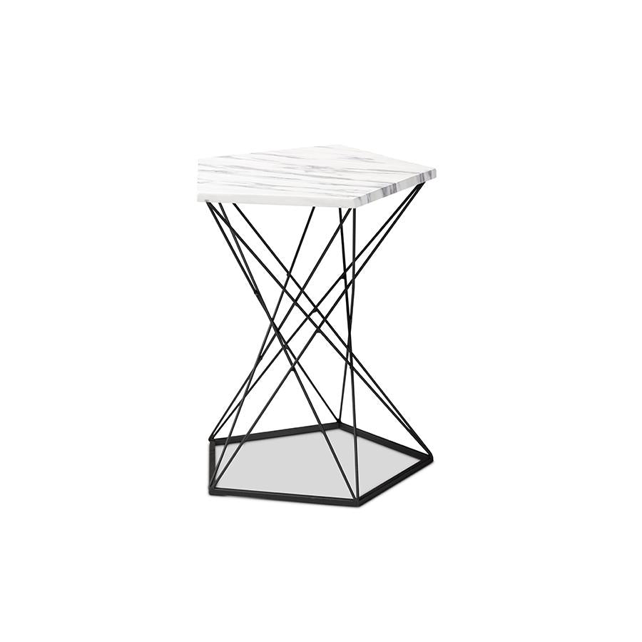 Baxton Studio Oberon Modern and Contemporary Black Finished Metal End Table with Faux Marble Tabletop | End Tables | Modishstore - 2