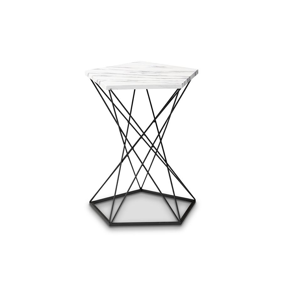Baxton Studio Oberon Modern and Contemporary Black Finished Metal End Table with Faux Marble Tabletop | End Tables | Modishstore - 3