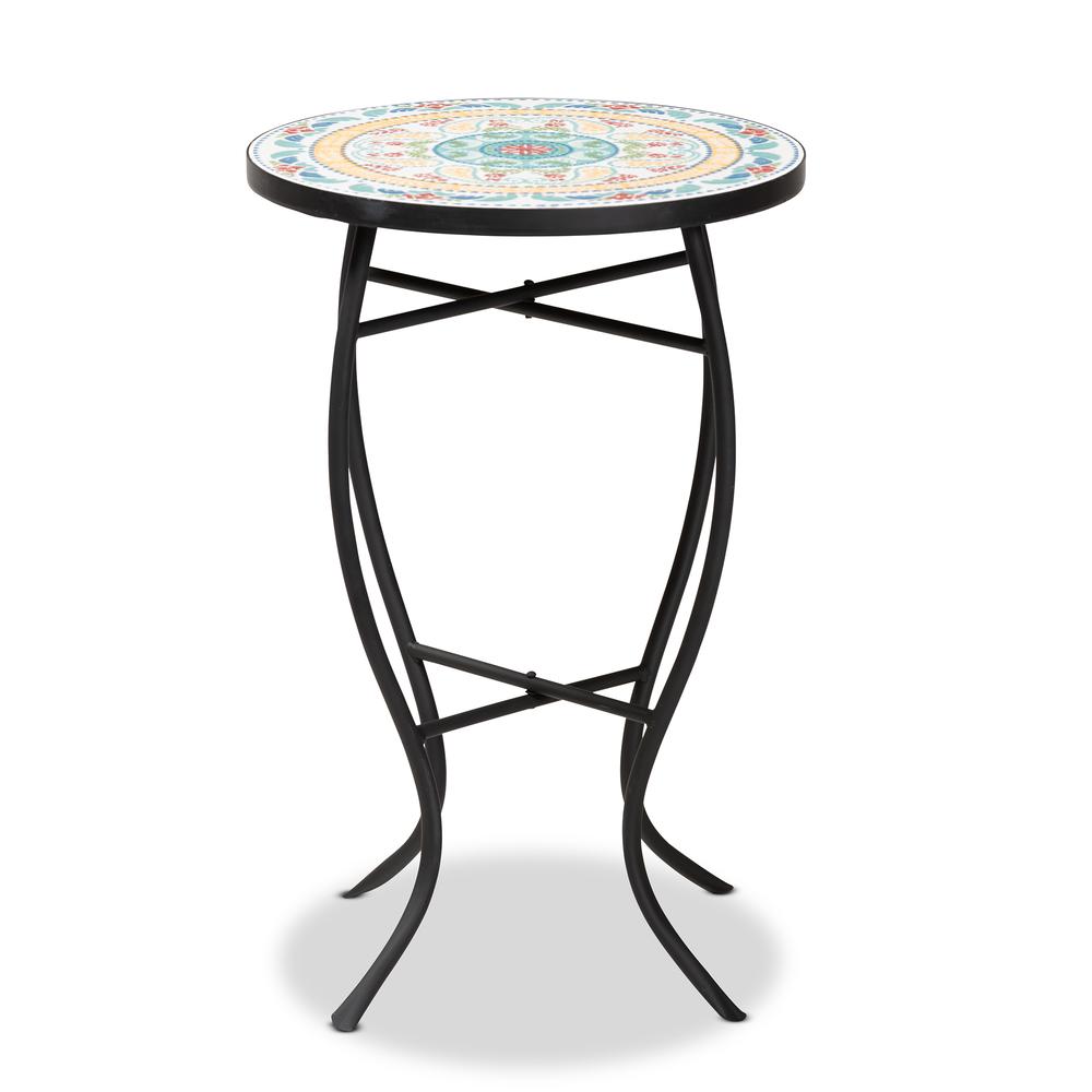 Baxton Studio Gaenor Modern and Contemporary Black Metal and Multi-Colored Ceramic Tile Plant Stand | Outdoor Tables | Modishstore - 2