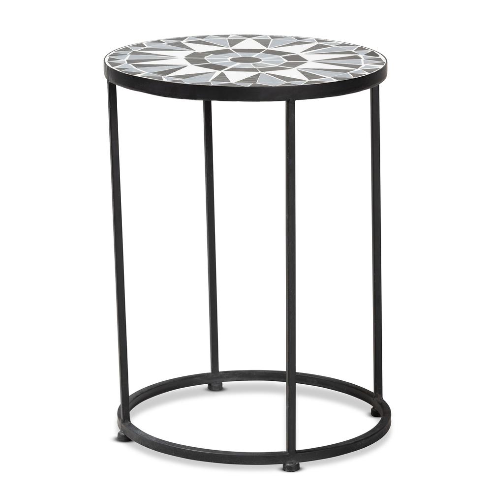 Baxton Studio Kaden Modern and Contemporary Multi-Colored Glass and Black Metal Outdoor Side Table | Outdoor Tables | Modishstore