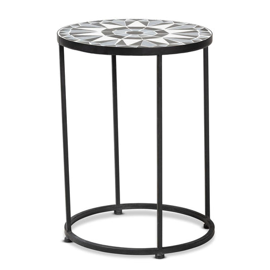 Baxton Studio Kaden Modern and Contemporary Multi-Colored Glass and Black Metal Outdoor Side Table | Outdoor Tables | Modishstore