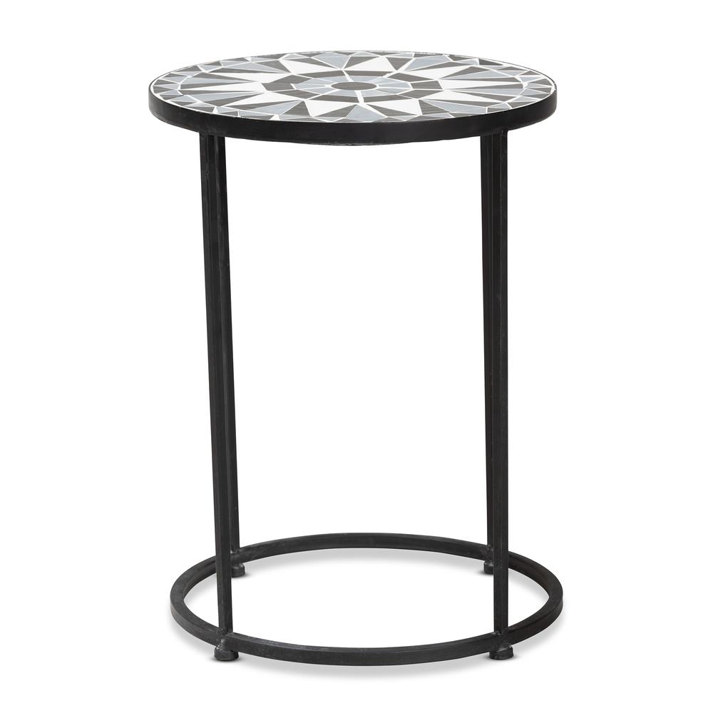 Baxton Studio Kaden Modern and Contemporary Multi-Colored Glass and Black Metal Outdoor Side Table | Outdoor Tables | Modishstore - 2