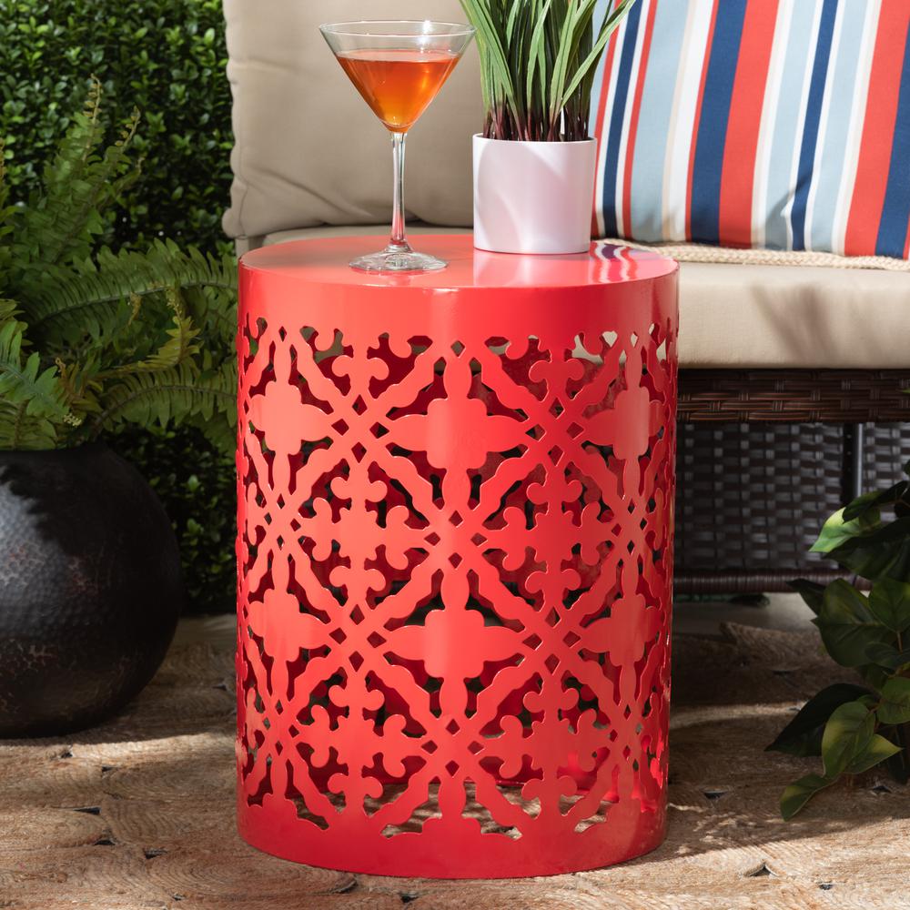 Baxton Studio Jamila Modern and Contemporary Red Finished metal Outdoor Side Table | Outdoor Tables | Modishstore - 4