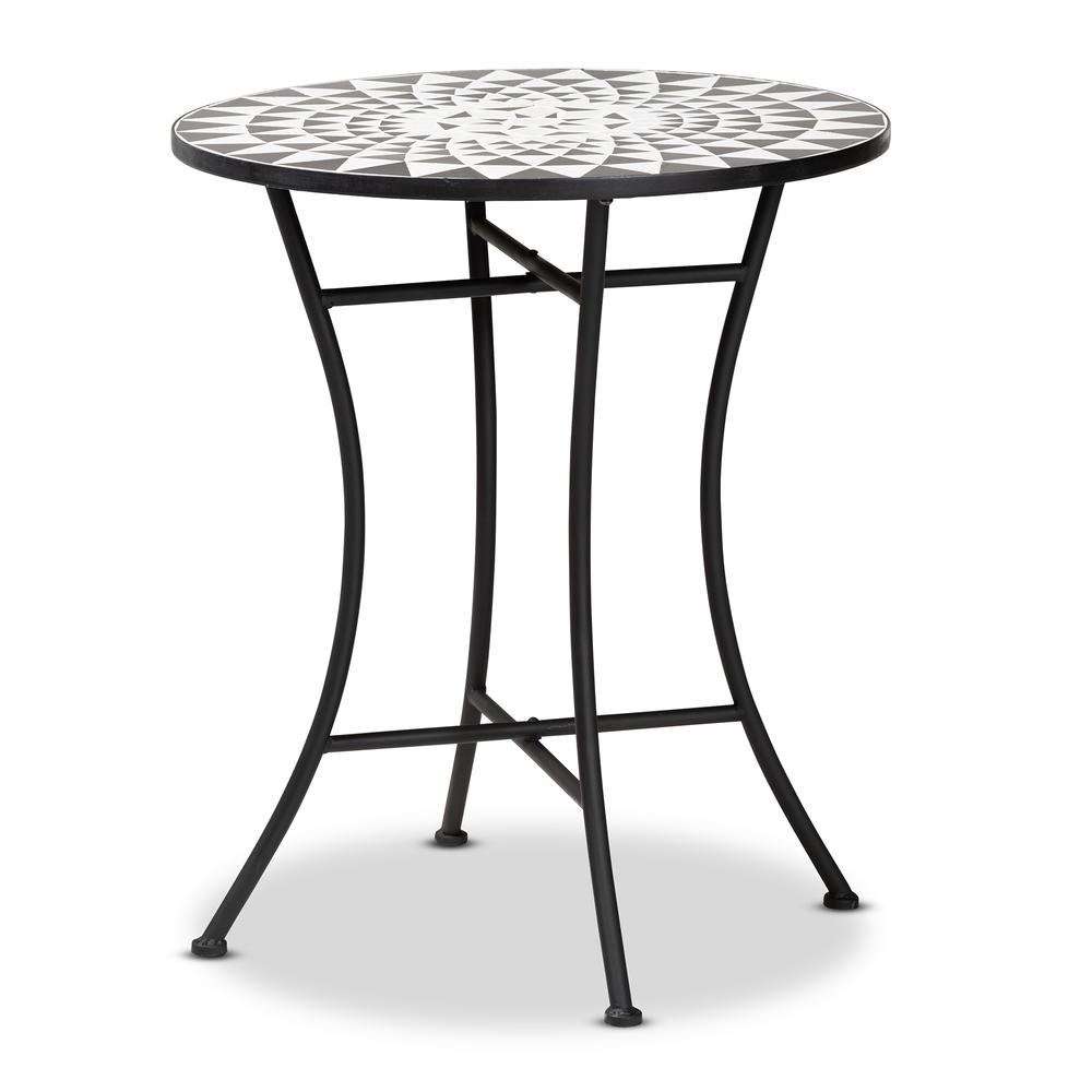Baxton Studio Callison Modern and Contemporary Black Finished Metal and Multi-Colored Glass Outdoor Dining Table | Modishstore
