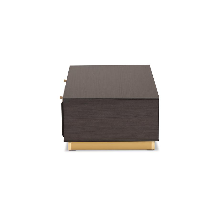 Baxton Studio Cormac Mid-Century Modern Transitional Dark Brown Finished Wood and Gold Metal 2-Drawer Coffee Table | Coffee Tables | Modishstore - 4