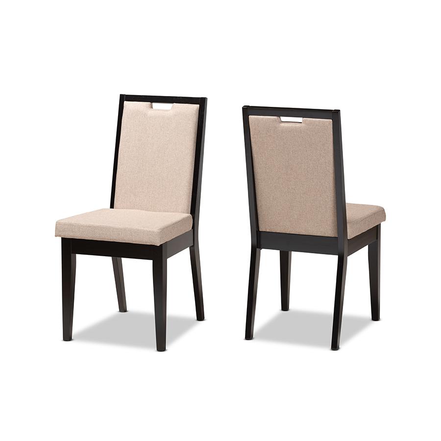 Baxton Studio Octavia Modern and Contemporary Sand Fabric Upholstered and Dark Brown Finished Wood 2-Piece Dining Chair Set | Dining Chairs | Modishstore - 2