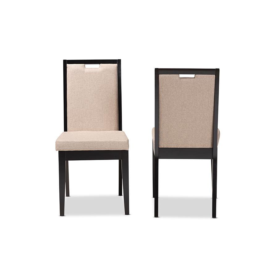 Baxton Studio Octavia Modern and Contemporary Sand Fabric Upholstered and Dark Brown Finished Wood 2-Piece Dining Chair Set | Dining Chairs | Modishstore - 3
