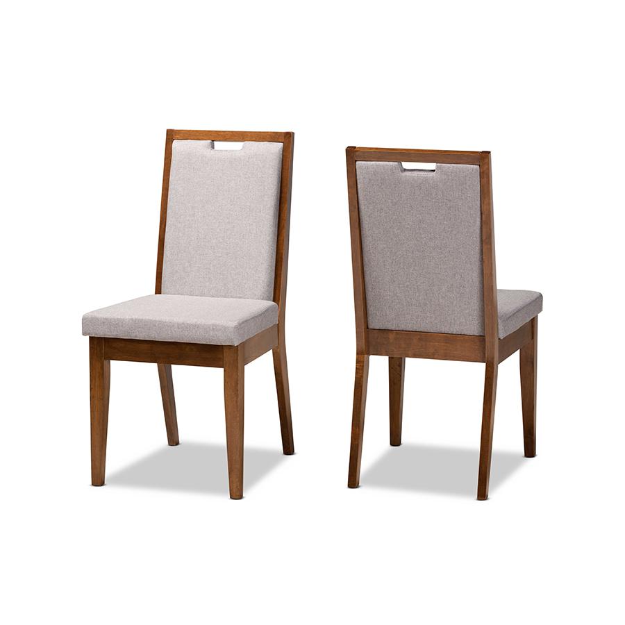 Baxton Studio Octavia Modern and Contemporary Grey Fabric Upholstered and Walnut Brown Finished Wood 2-Piece Dining Chair Set | Dining Chairs | Modishstore - 2