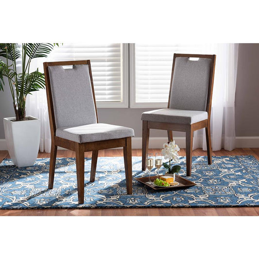 Baxton Studio Octavia Modern and Contemporary Grey Fabric Upholstered and Walnut Brown Finished Wood 2-Piece Dining Chair Set | Dining Chairs | Modishstore
