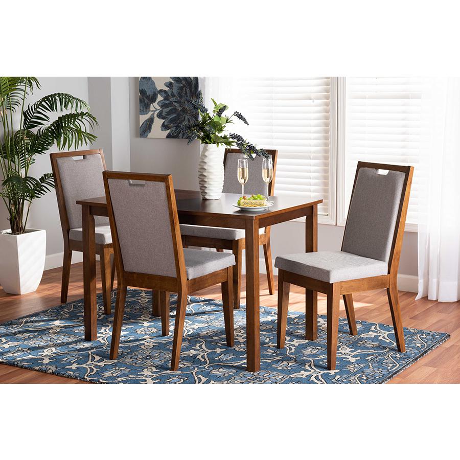 Baxton Studio Rosa Modern and Contemporary Grey Fabric Upholstered and Walnut Brown Finished Wood 5-Piece Dining Set | Dining Sets | Modishstore