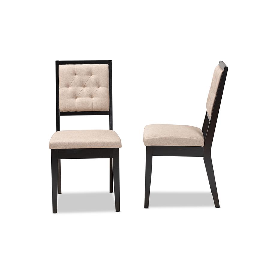 Baxton Studio Gideon Modern and Contemporary Sand Fabric Upholstered and Dark Brown Finished Wood 2-Piece Dining Chair Set | Dining Chairs | Modishstore - 4