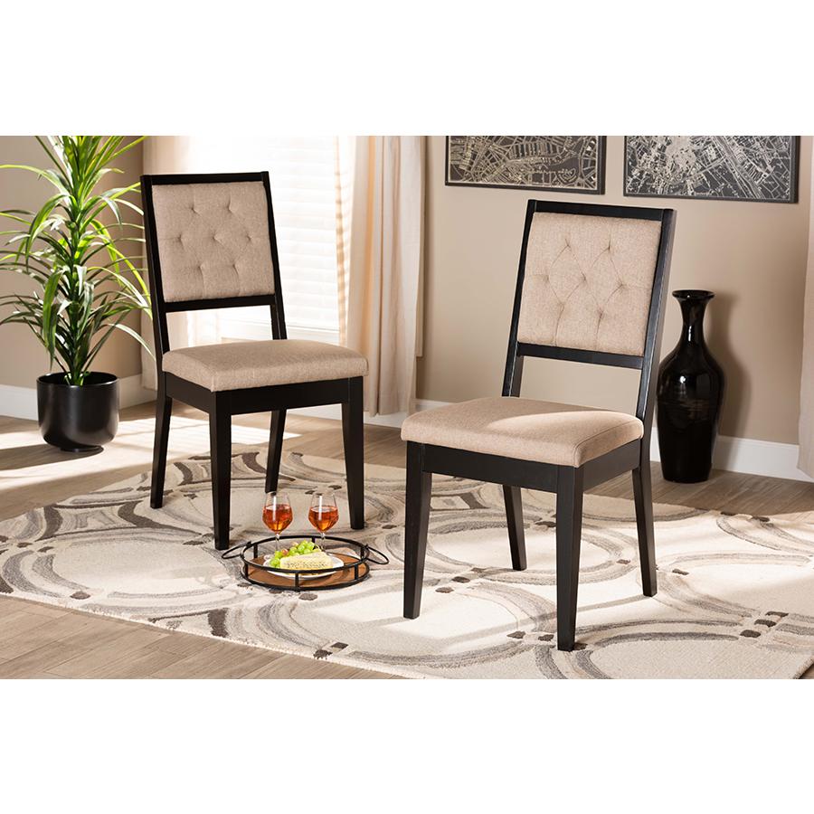 Baxton Studio Gideon Modern and Contemporary Sand Fabric Upholstered and Dark Brown Finished Wood 2-Piece Dining Chair Set | Dining Chairs | Modishstore