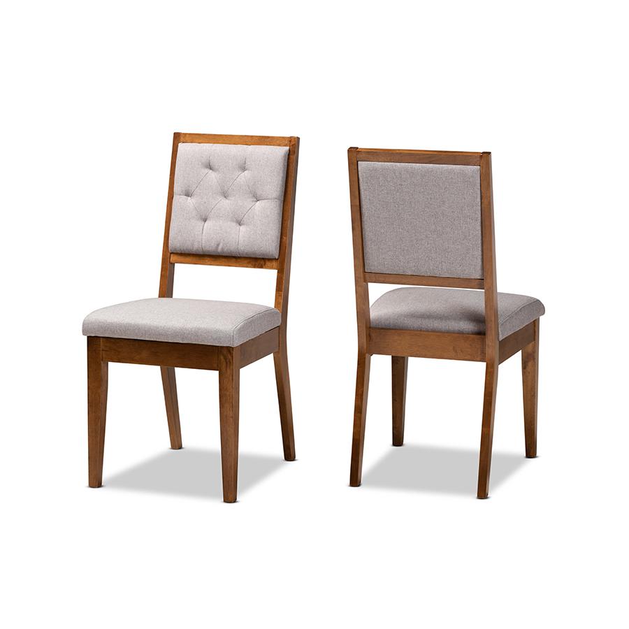 Baxton Studio Gideon Modern and Contemporary Grey Fabric Upholstered and Walnut Brown Finished Wood 2-Piece Dining Chair Set | Dining Chairs | Modishstore - 2