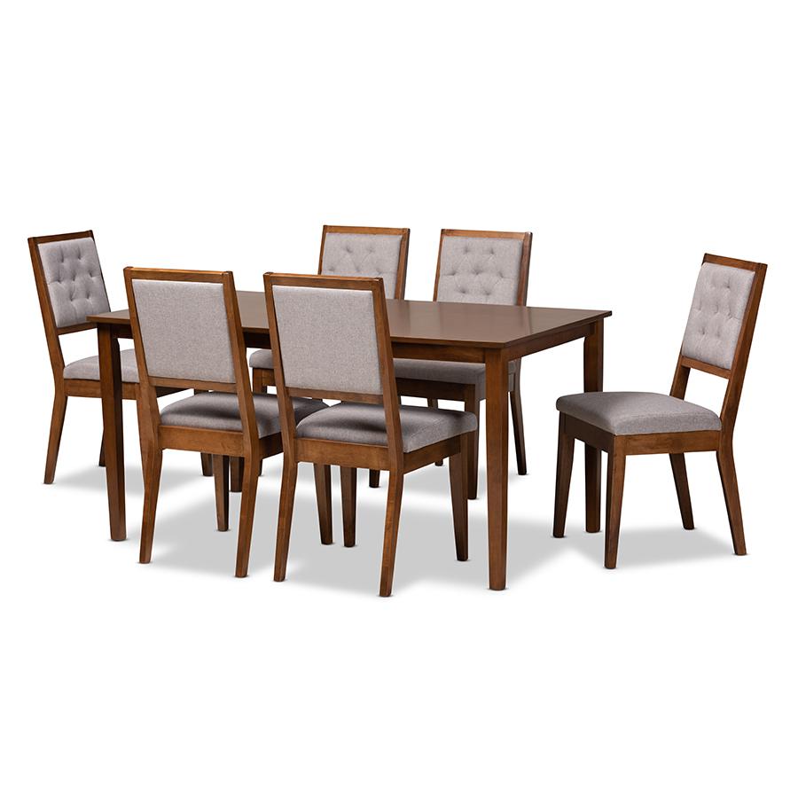Baxton Studio Suvi Modern and Contemporary Grey Fabric Upholstered and Walnut Brown Finished Wood 7-Piece Dining Set | Dining Sets | Modishstore - 2