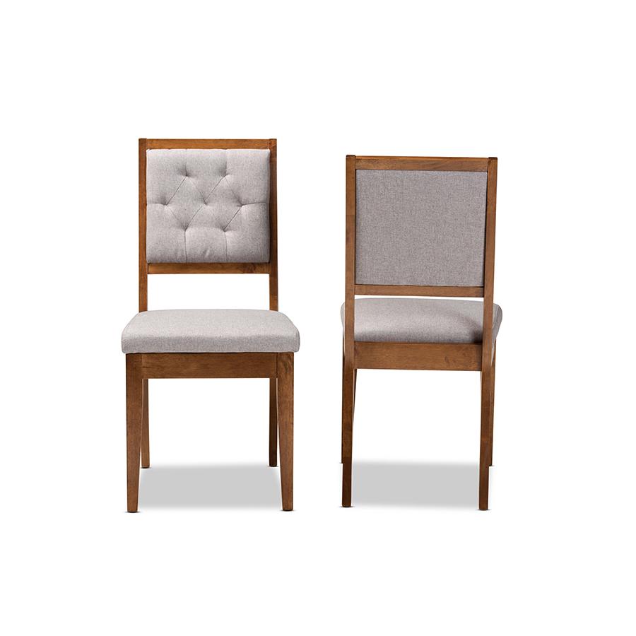 Baxton Studio Gideon Modern and Contemporary Grey Fabric Upholstered and Walnut Brown Finished Wood 2-Piece Dining Chair Set | Dining Chairs | Modishstore - 3
