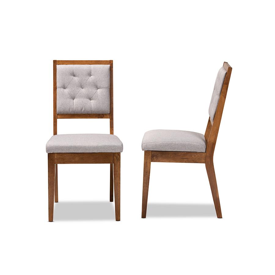 Baxton Studio Gideon Modern and Contemporary Grey Fabric Upholstered and Walnut Brown Finished Wood 2-Piece Dining Chair Set | Dining Chairs | Modishstore - 4