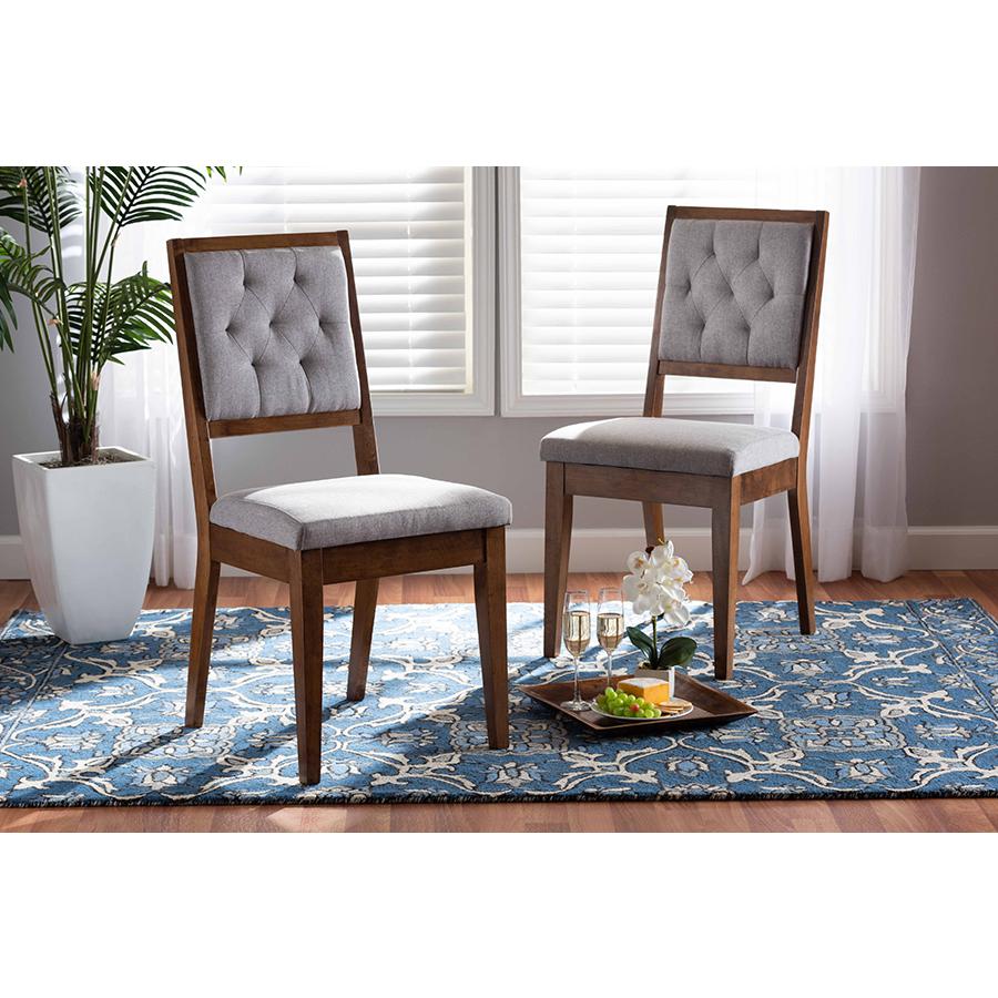 Baxton Studio Gideon Modern and Contemporary Grey Fabric Upholstered and Walnut Brown Finished Wood 2-Piece Dining Chair Set | Dining Chairs | Modishstore