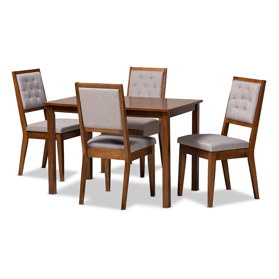 Baxton Studio Suvi Modern and Contemporary Grey Fabric Upholstered and Walnut Brown Finished Wood 5-Piece Dining Set | Dining Sets | Modishstore - 2