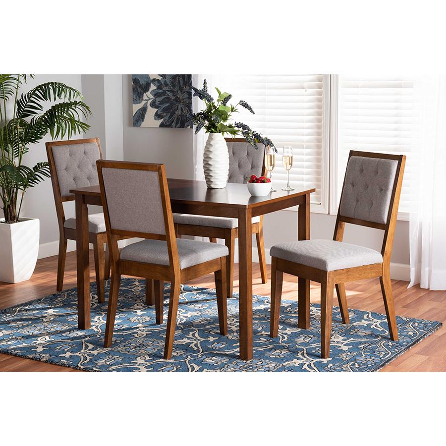 Baxton Studio Suvi Modern and Contemporary Grey Fabric Upholstered and Walnut Brown Finished Wood 5-Piece Dining Set | Dining Sets | Modishstore