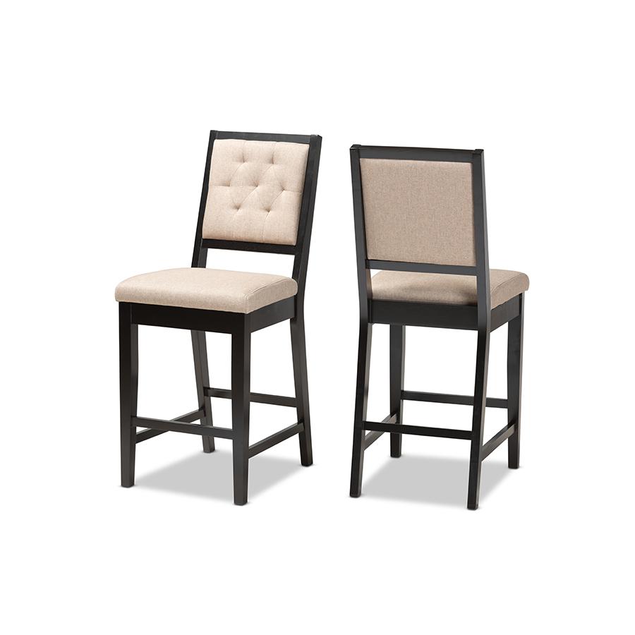 Baxton Studio Gideon Modern and Contemporary Sand Fabric Upholstered and Dark Brown Finished Wood 2-Piece Counter Stool Set | Counter Stools | Modishstore - 2