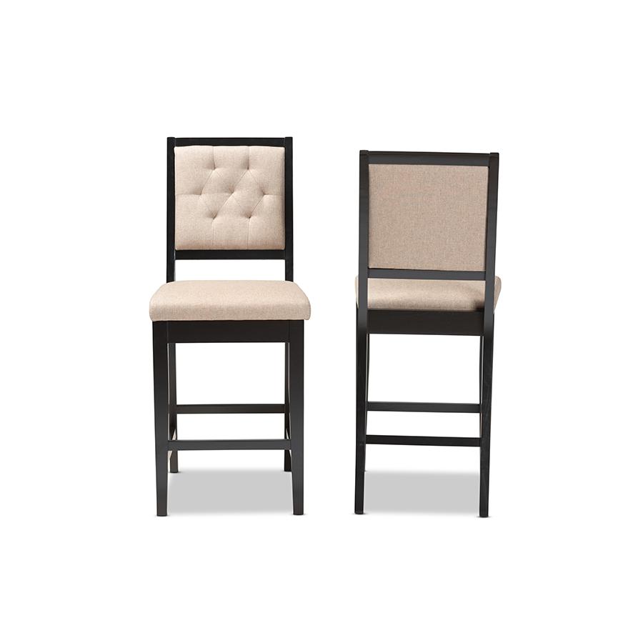 Baxton Studio Gideon Modern and Contemporary Sand Fabric Upholstered and Dark Brown Finished Wood 2-Piece Counter Stool Set | Counter Stools | Modishstore - 3