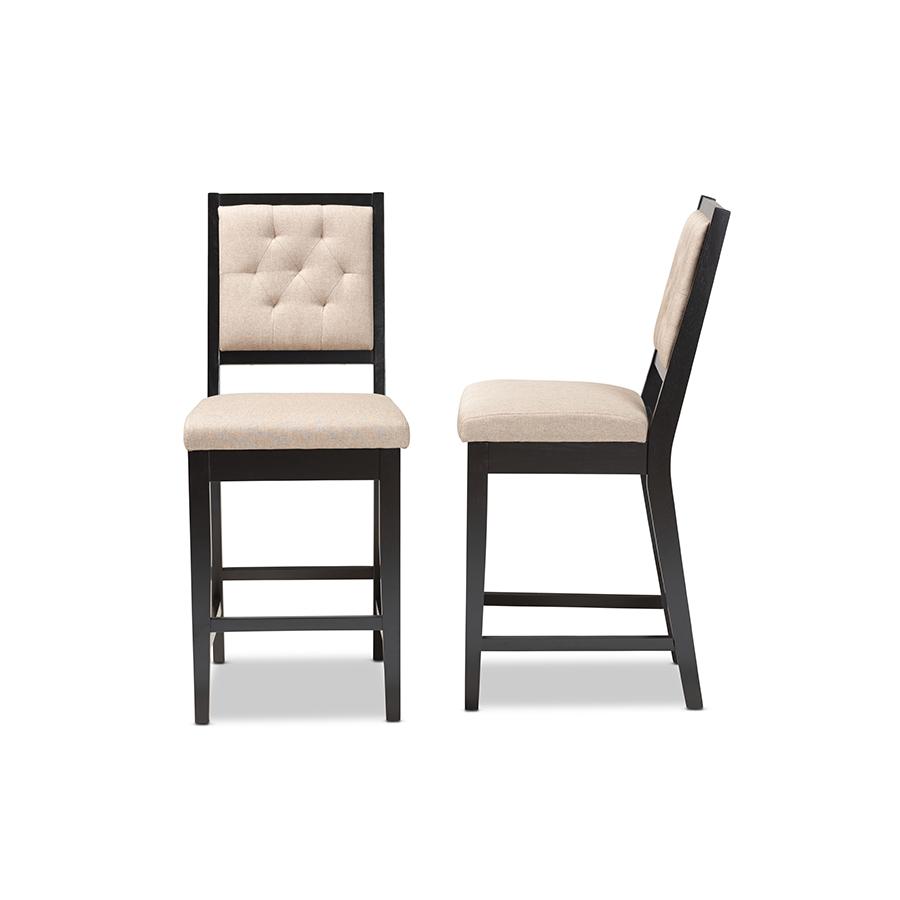 Baxton Studio Gideon Modern and Contemporary Sand Fabric Upholstered and Dark Brown Finished Wood 2-Piece Counter Stool Set | Counter Stools | Modishstore - 4