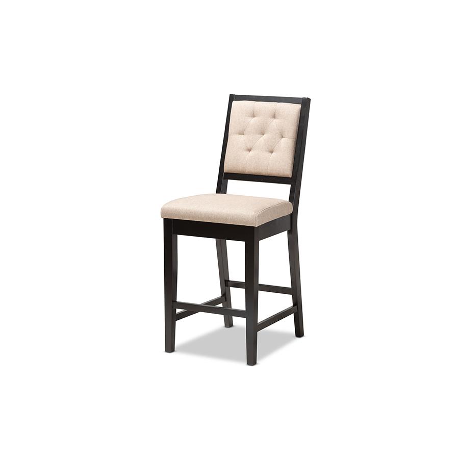 Baxton Studio Gideon Modern and Contemporary Sand Fabric Upholstered and Dark Brown Finished Wood 5-Piece Pub Set | Dining Sets | Modishstore - 3