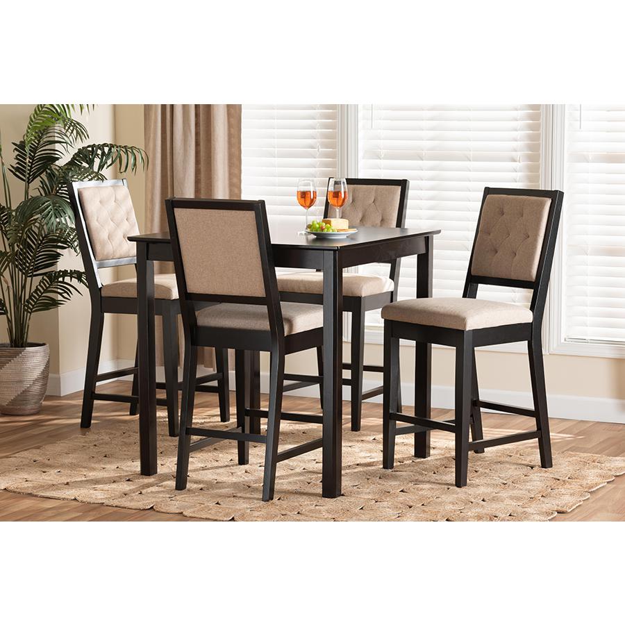 Baxton Studio Gideon Modern and Contemporary Sand Fabric Upholstered and Dark Brown Finished Wood 5-Piece Pub Set | Dining Sets | Modishstore