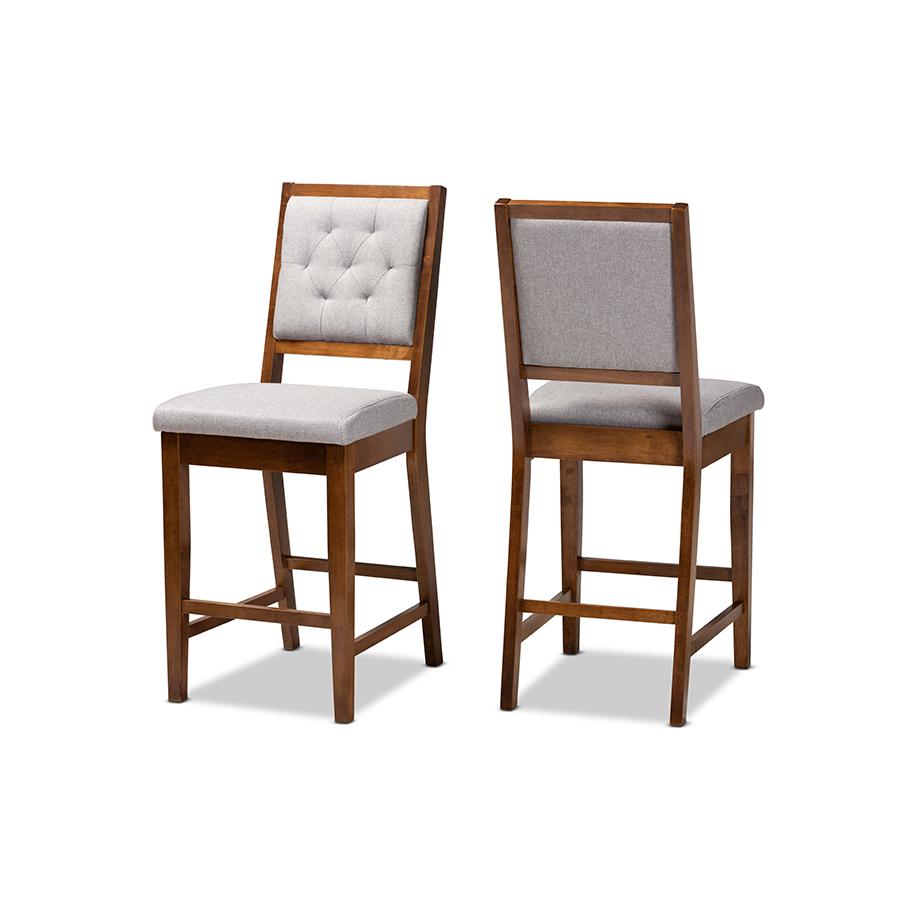 Baxton Studio Gideon Modern and Contemporary Grey Fabric Upholstered and Walnut Brown Finished Wood 2-Piece Counter Stool Set | Counter Stools | Modishstore - 2