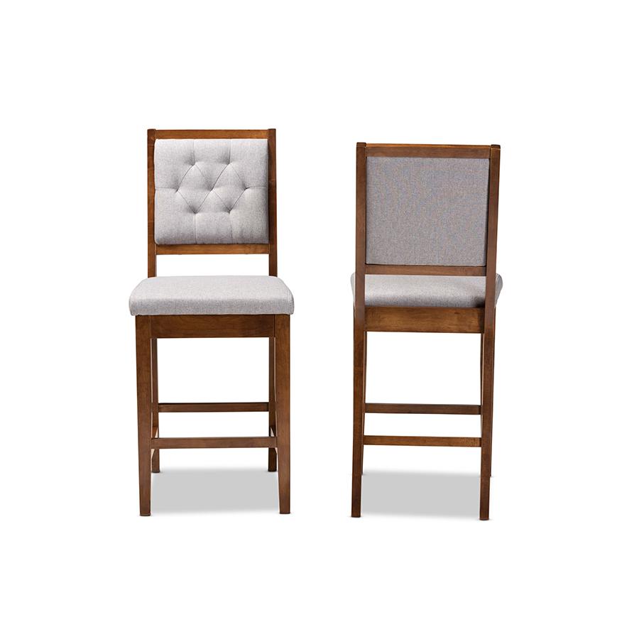 Baxton Studio Gideon Modern and Contemporary Grey Fabric Upholstered and Walnut Brown Finished Wood 2-Piece Counter Stool Set | Counter Stools | Modishstore - 3