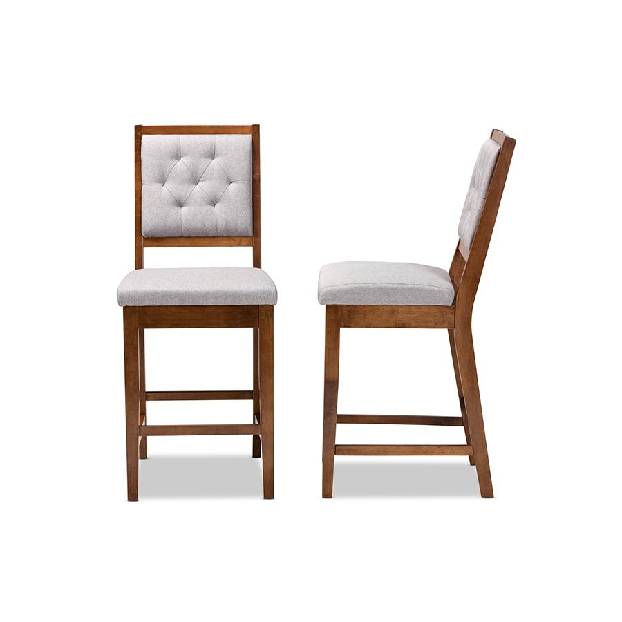 Baxton Studio Gideon Modern and Contemporary Grey Fabric Upholstered and Walnut Brown Finished Wood 2-Piece Counter Stool Set | Counter Stools | Modishstore - 4