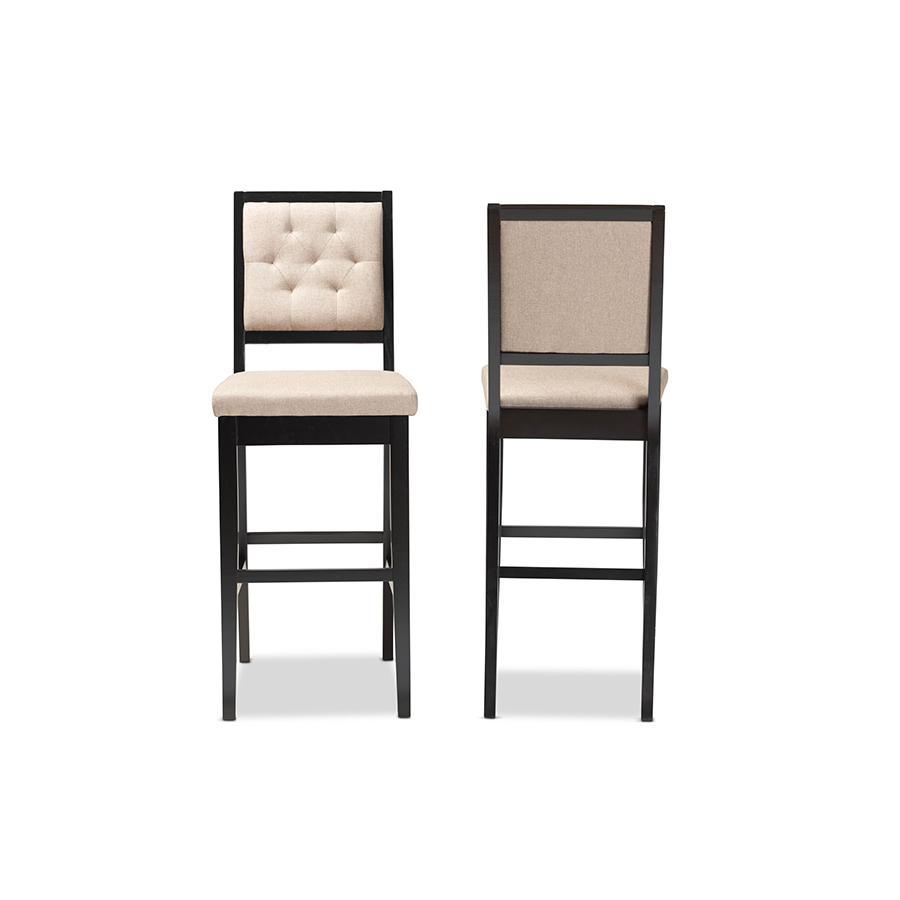 Baxton Studio Gideon Modern and Contemporary Sand Fabric Upholstered and Dark Brown Finished Wood 2-Piece Bar Stool Set | Bar Stools | Modishstore - 3