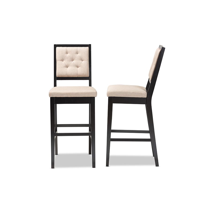 Baxton Studio Gideon Modern and Contemporary Sand Fabric Upholstered and Dark Brown Finished Wood 2-Piece Bar Stool Set | Bar Stools | Modishstore - 4