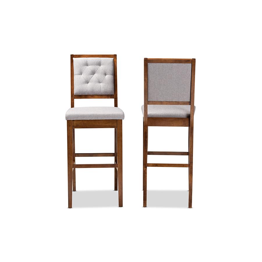 Baxton Studio Gideon Modern and Contemporary Grey Fabric Upholstered and Walnut Brown Finished Wood 2-Piece Bar Stool Set | Bar Stools | Modishstore - 3