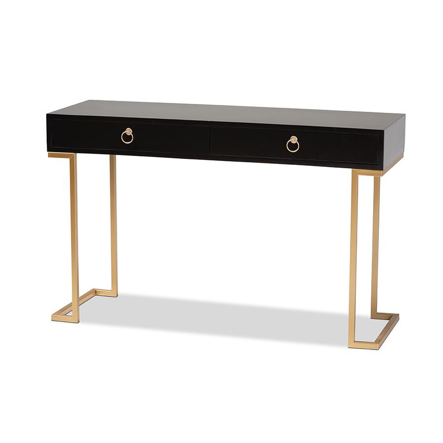 Baxton Studio Beagan Modern and Contemporary Black Finished Wood and Gold Metal 2-Drawer Console Table | Console Tables | Modishstore