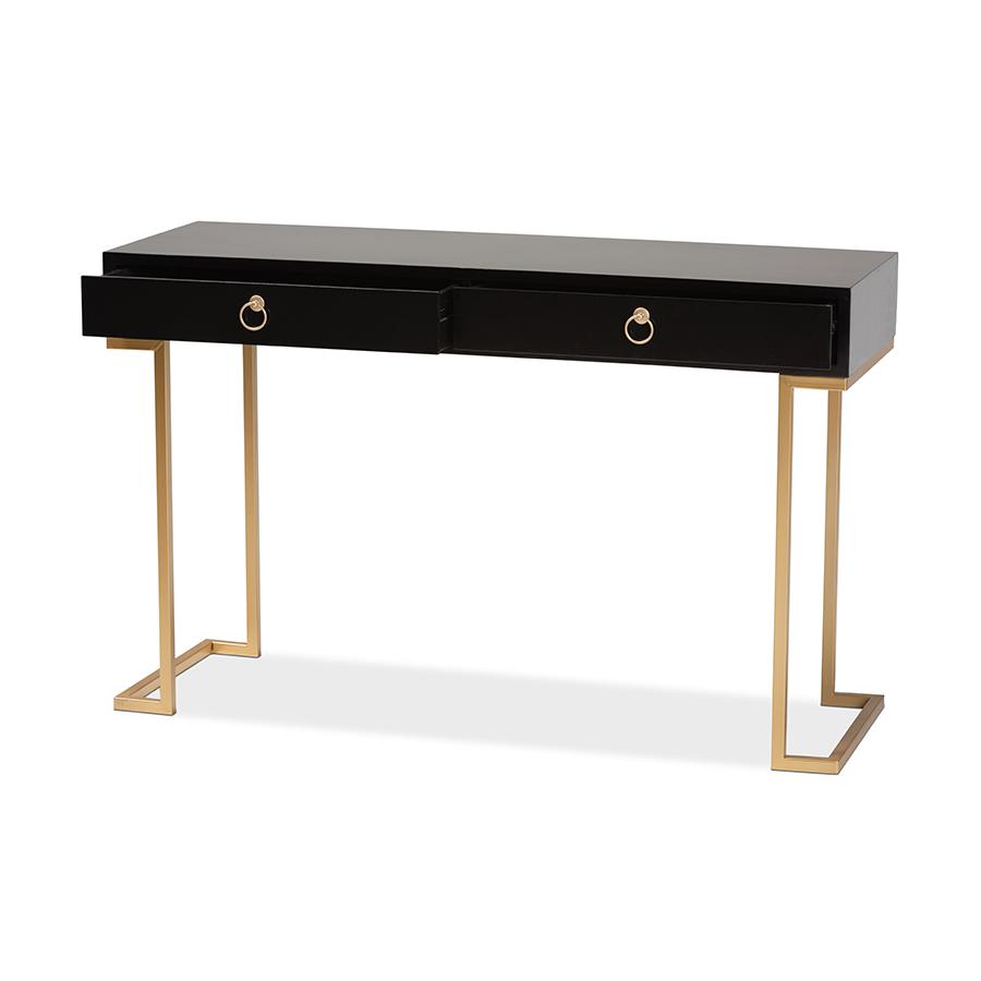 Baxton Studio Beagan Modern and Contemporary Black Finished Wood and Gold Metal 2-Drawer Console Table | Console Tables | Modishstore - 2