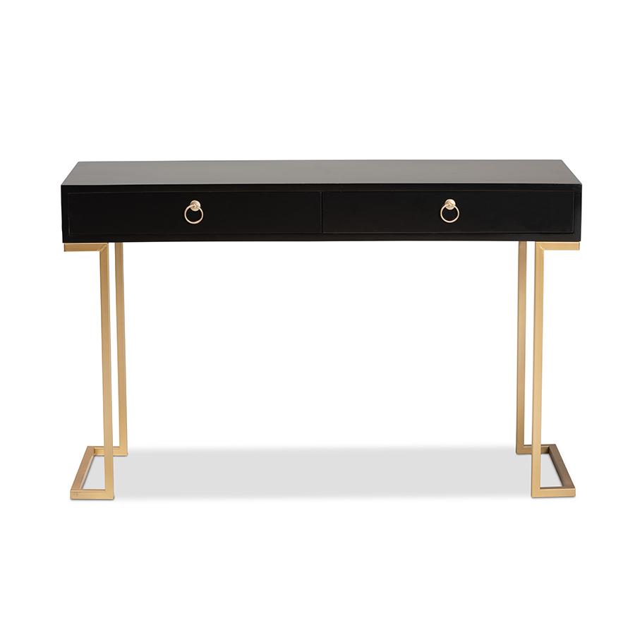 Baxton Studio Beagan Modern and Contemporary Black Finished Wood and Gold Metal 2-Drawer Console Table | Console Tables | Modishstore - 3